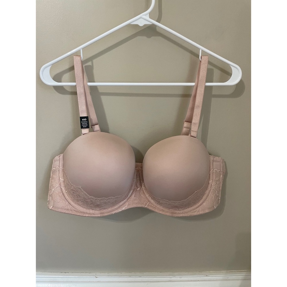 Torrid Bombshell Everyday Strapless Boost Push Up Bra 40D Rose Dust Lace Trim